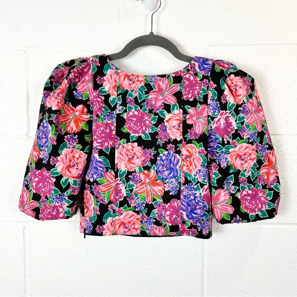Zara Floral Puff Sleeve Crop Top Blouse - Picture 3 of 14